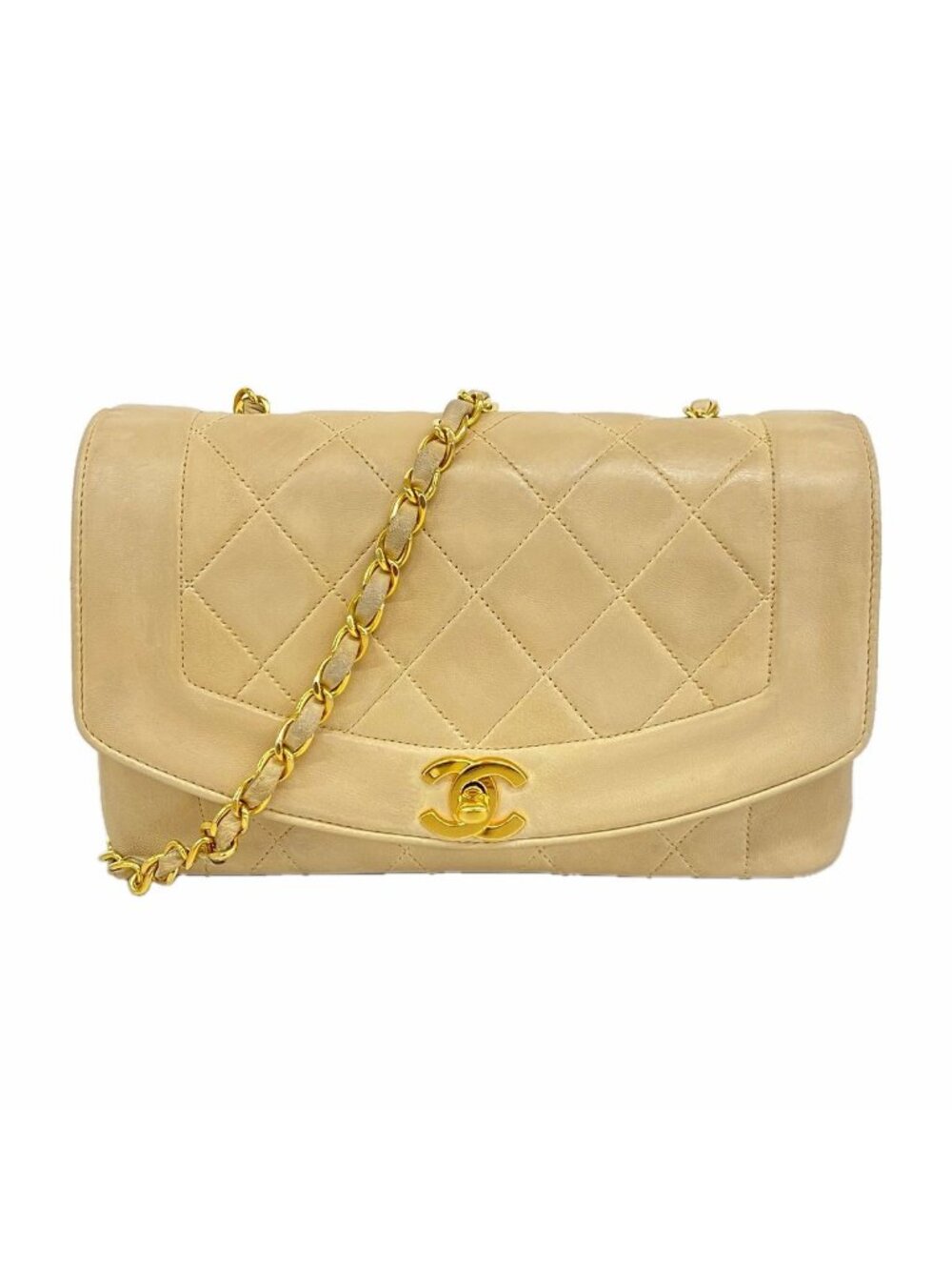 Chanel Shoulder Bag Diana Lambskin Beige Gold